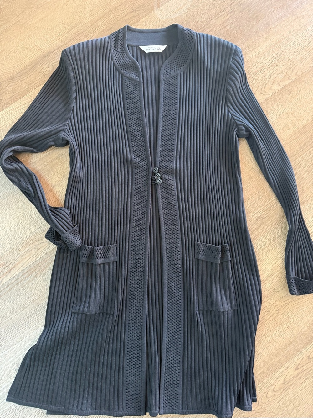 Exclusively Misook Ribbed Open-Front Long Sleeve Dress Cardigan